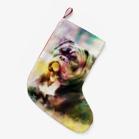 カスタムブルドッグ水絵画色 スモールクリスマスストッキング (正面 (吊り時))