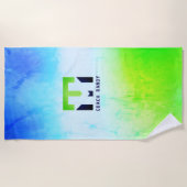 カスタムブルーとグリーンビーチタオル ビーチタオル (正面)