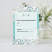 カスタムブルーとレースRSVP結婚の 出欠カード (スタンド正面)