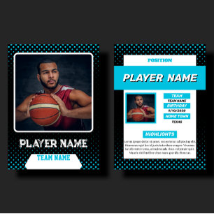 カスタムブルーのバスケットボールトレーディングカード選手プロフィール コーリングカード
