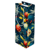 カスタムブルーアンドレッドオーナメントホリデー抱き枕 ワインギフトバッグ (正面アングル)