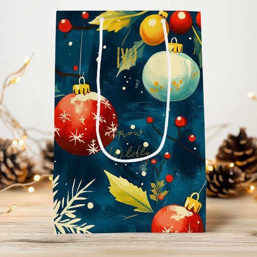 カスタムブルーアンドレッドオーナメントホリデー抱き枕 ワインギフトバッグ