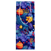 カスタムブルーアンド金ゴールドオーナメントホリデーバッグ ワインギフトバッグ (裏面)