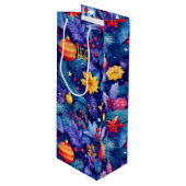 カスタムブルーアンド金ゴールドオーナメントホリデーバッグ ワインギフトバッグ (正面アングル)