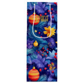 カスタムブルーアンド金ゴールドオーナメントホリデーバッグ ワインギフトバッグ (正面)