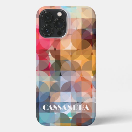 カスタムブルーイエローオレンジピンクパープルアートパターン iPhoneケース (裏面)