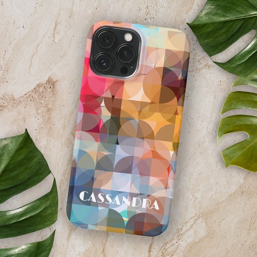 カスタムブルーイエローオレンジピンクパープルアートパターン iPhoneケース