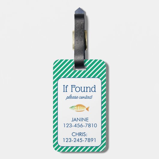 カスタムブルーウォーターカラー波イニシャル ラゲッジタグ (裏面縦)