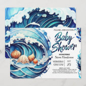 カスタムブルーウォーターベイビーシャワー 招待状 (正面/裏面)