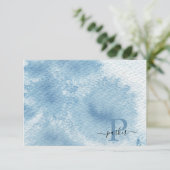 カスタムブルーウォーター色イニシャル名モノグラム サンキューカード (スタンド正面)