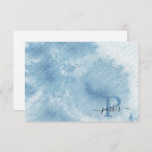 カスタムブルーウォーター色イニシャル名モノグラム サンキューカード (正面/裏面)