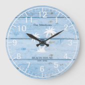 カスタムブルーウ航海のッドビーチハウス ラージ壁時計 (正面)