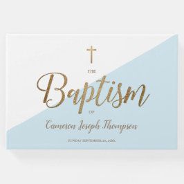 カスタムブルーエレガント金ゴールドクロスベビーバプテスマ ゲストブック