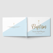 カスタムブルーエレガント金ゴールドクロスベビーバプテスマ ゲストブック (全面)