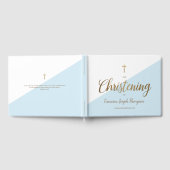 カスタムブルーエレガント金ゴールドクロスベビー《キリスト教》洗礼式や命名式 ゲストブック (全面)