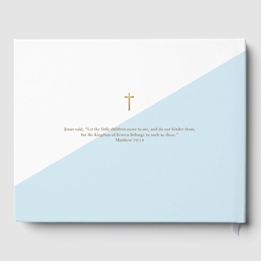 カスタムブルーエレガント金ゴールドクロスベビー《キリスト教》洗礼式や命名式 ゲストブック (裏面)