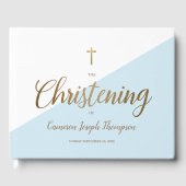 カスタムブルーエレガント金ゴールドクロスベビー《キリスト教》洗礼式や命名式 ゲストブック (正面)