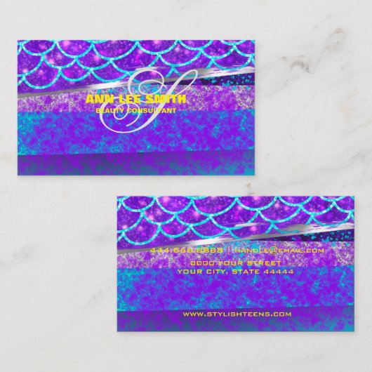 カスタムブルーカラフルマーメイド作成パーソナライズされた 名刺 (正面/裏面)