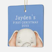 カスタムブルーキュートエレファント男の赤ちゃん初めてのクリスマス セラミックオーナメント (左)
