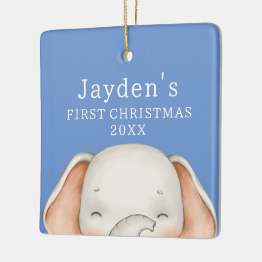 カスタムブルーキュートエレファント男の赤ちゃん初めてのクリスマス セラミックオーナメント (左)