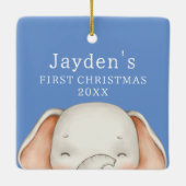 カスタムブルーキュートエレファント男の赤ちゃん初めてのクリスマス セラミックオーナメント (裏面)