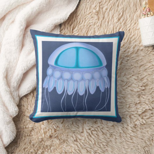 カスタムブルークモダンジェリー沿岸海軍ティール（緑がかった色） クッション (ブランケット)