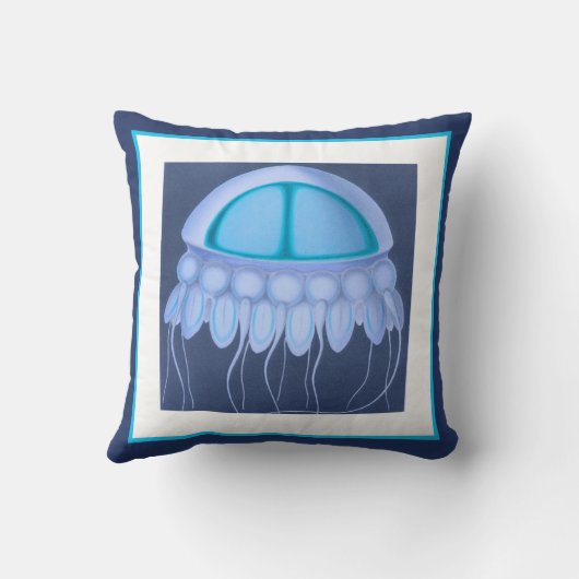 カスタムブルークモダンジェリー沿岸海軍ティール（緑がかった色） クッション (裏面)