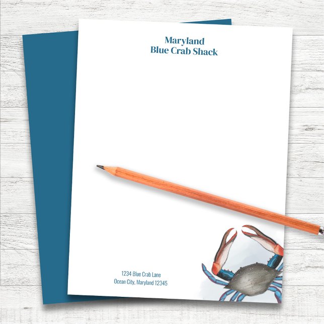 カスタムブルークラブ飲食店ビジネス レターヘッド (Blue Crab Personalized Stationery Letterhead.)