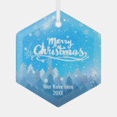 カスタムブルークリスタルスノー&フォレストメリークリスマス ガラスオーナメント (正面)