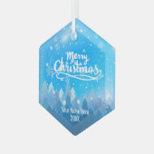カスタムブルークリスタルスノー&フォレストメリークリスマス ガラスオーナメント (正面左)