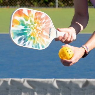 カスタムブルーグリーンパープルオレンジレトロ絞り染めアート ピックルボールラケット