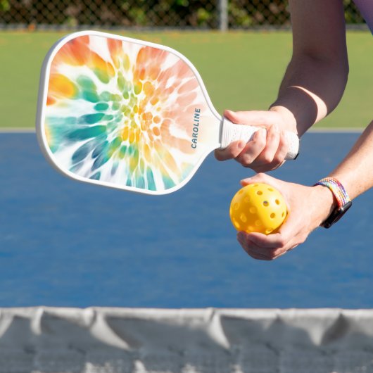 カスタムブルーグリーンパープルオレンジレトロ絞り染めアート ピックルボールラケット (インサイチュ)