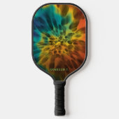 カスタムブルーグリーンパープルオレンジレトロ絞り染めアート ピックルボールラケット (正面)
