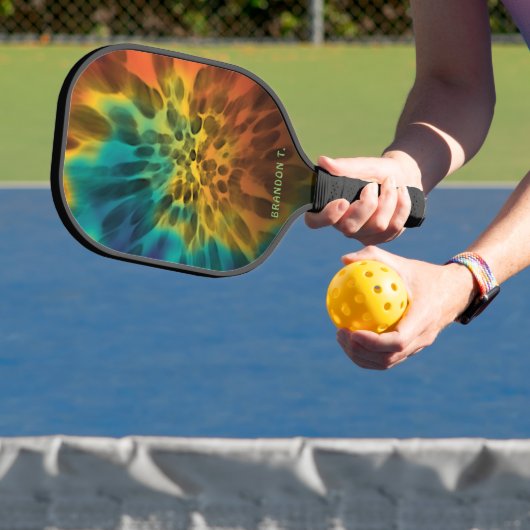 カスタムブルーグリーンパープルオレンジレトロ絞り染めアート ピックルボールラケット (インサイチュ)