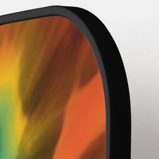 カスタムブルーグリーンパープルオレンジレトロ絞り染めアート ピックルボールラケット (左詳細)