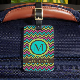 カスタムブルーグリーンパープルブラックシェブロンパターン ラゲッジタグ