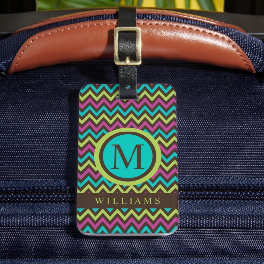 カスタムブルーグリーンパープルブラックシェブロンパターン ラゲッジタグ (正面インサイチュ2)