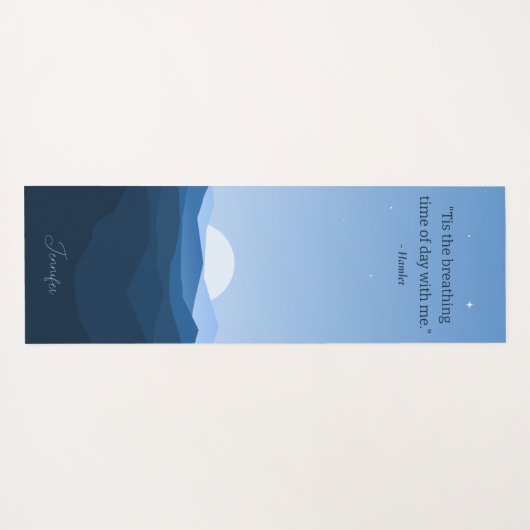 カスタムブルーシンプルマウンテンムーンナイトスカイ引用文 ヨガマット (裏面(横))