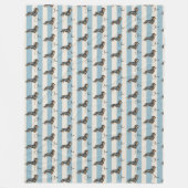 カスタムブルーストライプダッシュンドペット名 フリースブランケット (正面)