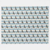 カスタムブルーストライプダッシュンドペット名 フリースブランケット (正面(横))