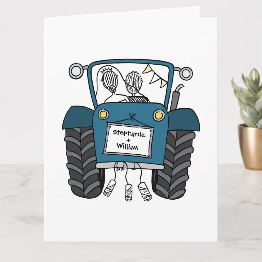 カスタムブルートラクタカントリー素朴バ結婚ンズ カード (小さな植物)