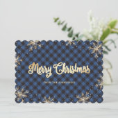 カスタムブルーバッファロープレイド金ゴールドクリスマスカード シーズンカード (スタンド正面)