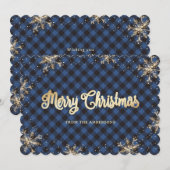 カスタムブルーバッファロープレイド金ゴールドクリスマスカード シーズンカード (正面/裏面)