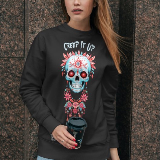 カスタムブルーピモダンックスハロウィーンシュガースカル スウェットシャツ