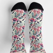 カスタムブルーピンクフローラ白い花 ソックス (上部)