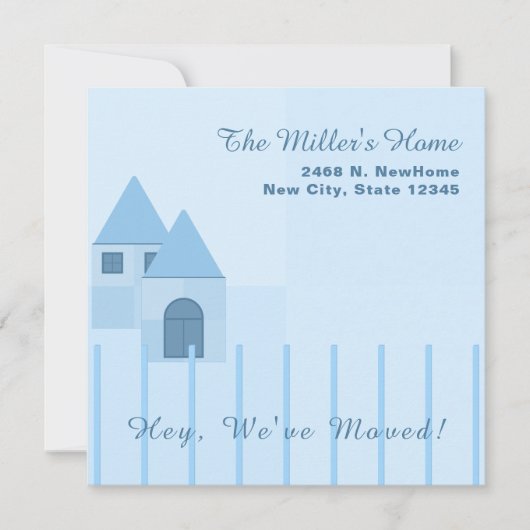 カスタムブルーフェンスホーム引っ越し祝いパーティーパーティー 案内状 (正面)