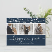 カスタムブルーフォトコラージハッピーニューイヤーカード シーズンカード (スタンド正面)