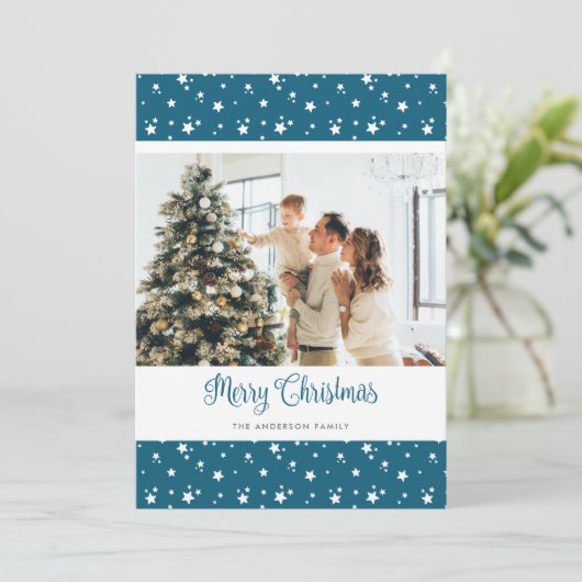 カスタムブルーフォトメリークリスマスカード シーズンカード (スタンド正面)