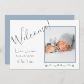 カスタムブルーフォト男の赤ちゃんウェルカム誕生 案内状 (正面/裏面)