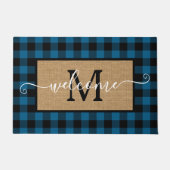 カスタムブルーブラックバッファローチェックタータンチェックパターン ドアマット (正面)